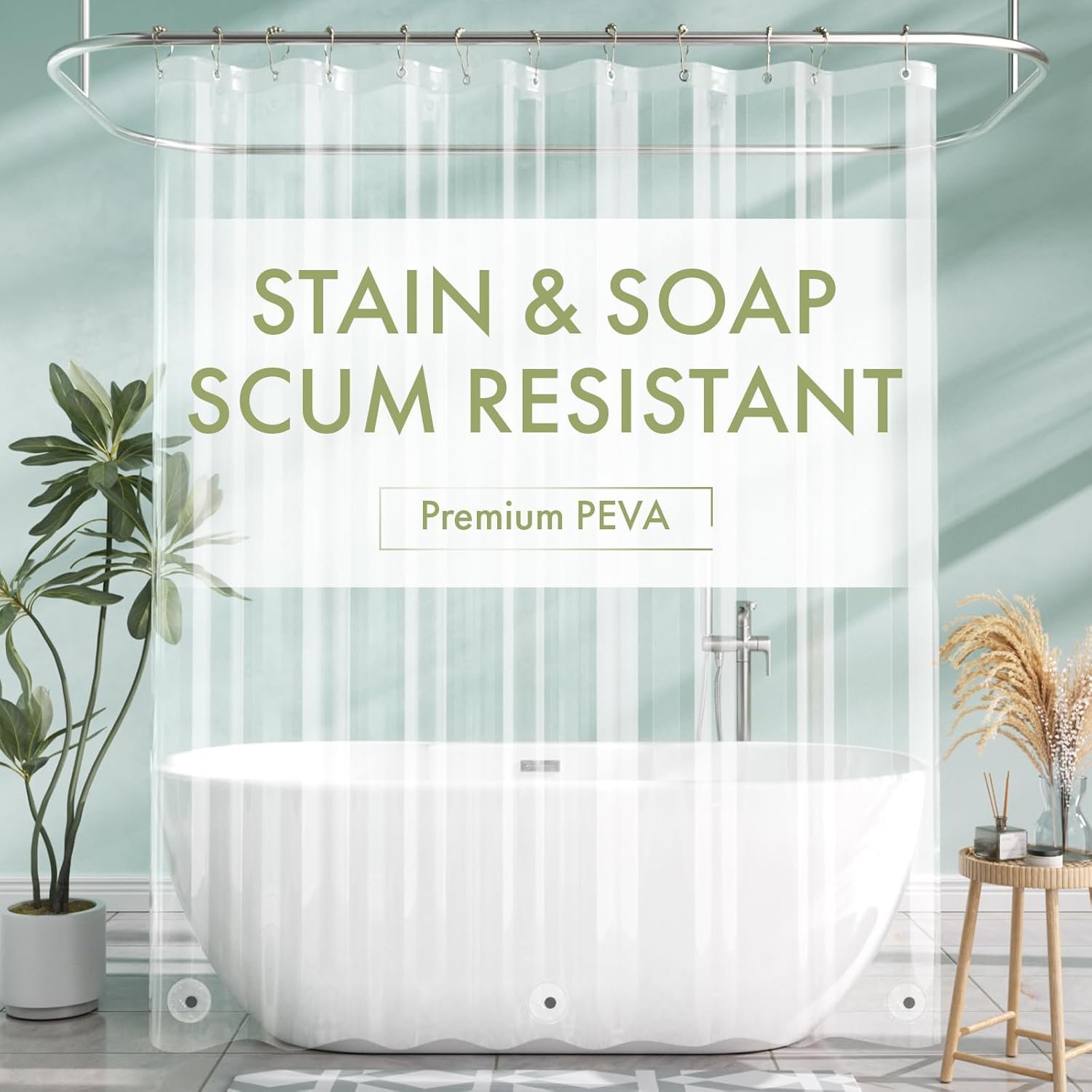 AmazerBath Shower Curtain Liner, 72×72 Clear Shower Curtain Liner, Waterproof Plastic Shower Liner, Cute Lightweight PEVA Shower Curtain for Bathroom with 3 Magnets and 12 Rustproof Metal Grommets