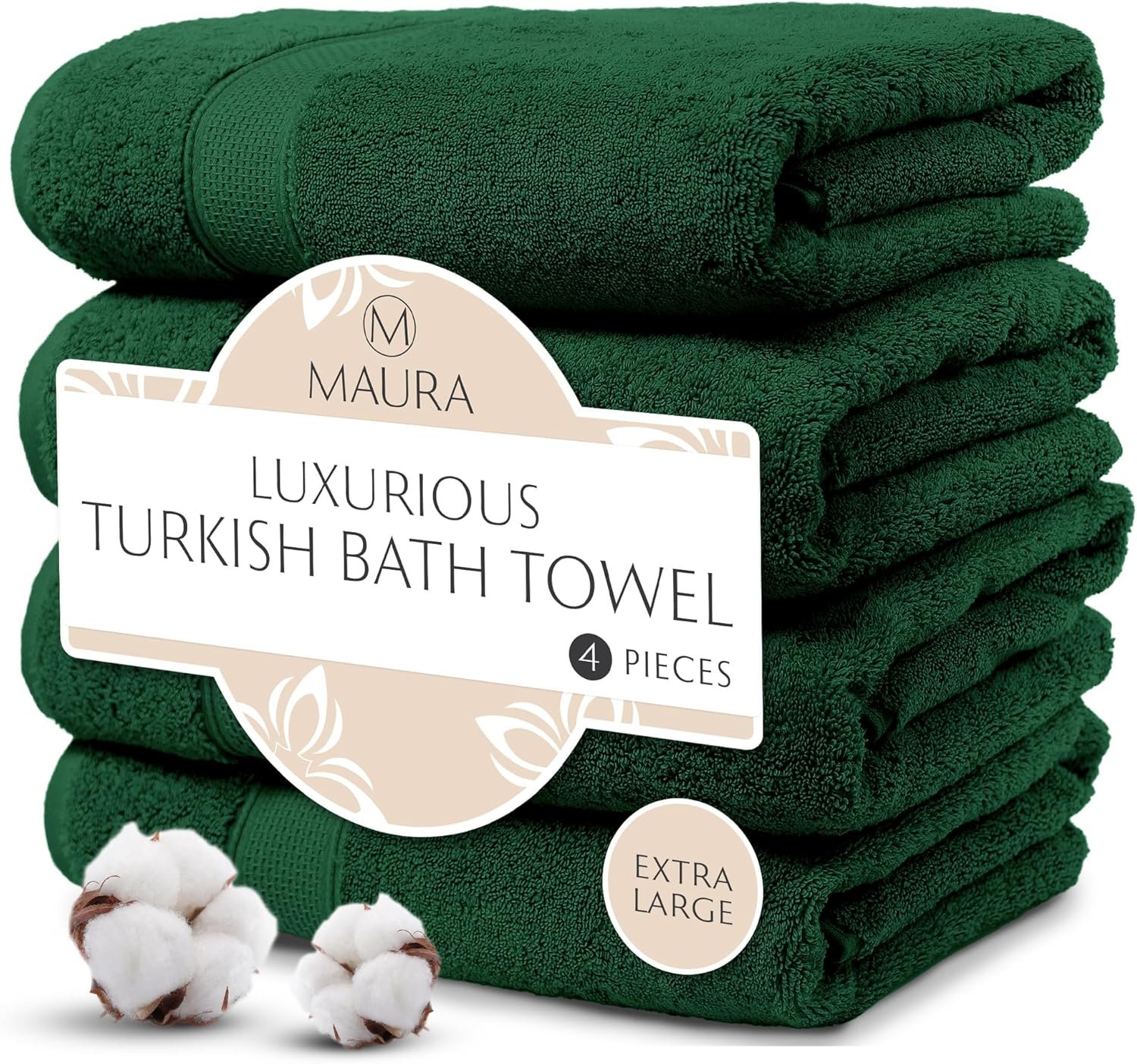 MAURA Hunter Green Extra Large Turkish Cotton Luxury Bath Towels Set of 4. Ultra-Soft, Thick & Plush Towels for Bathroom – Dark Green
