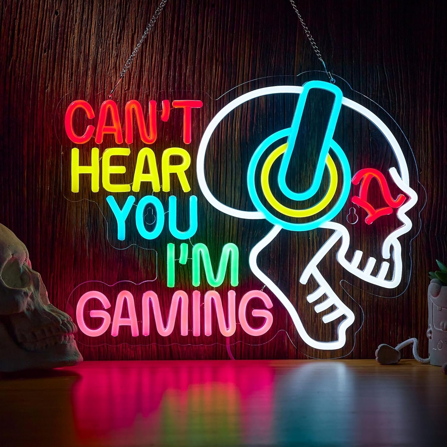 Gaming Neon Sign Can’t Hear You I’m Gaming Skull Gamer LED Light Bright USB Powered Light up Game Signs with dimmer for Game Zone Video Room Boy Bedroom Wall Decor Compatible with Timer