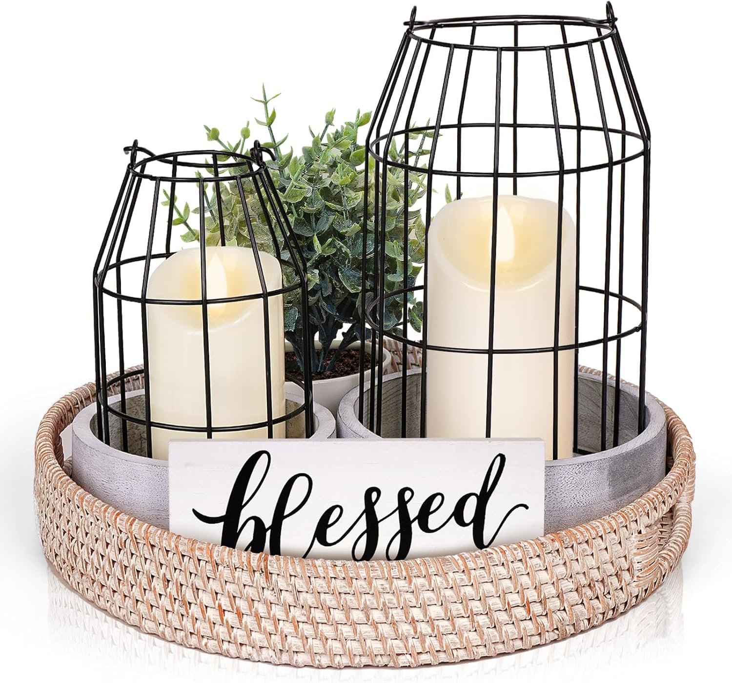 Rustic Farmhouse Decor Set of 7 – for Living Room Dining Table Centerpieces Fireplace Home Decoration- Modern Upscale Kitchen Counter Decor