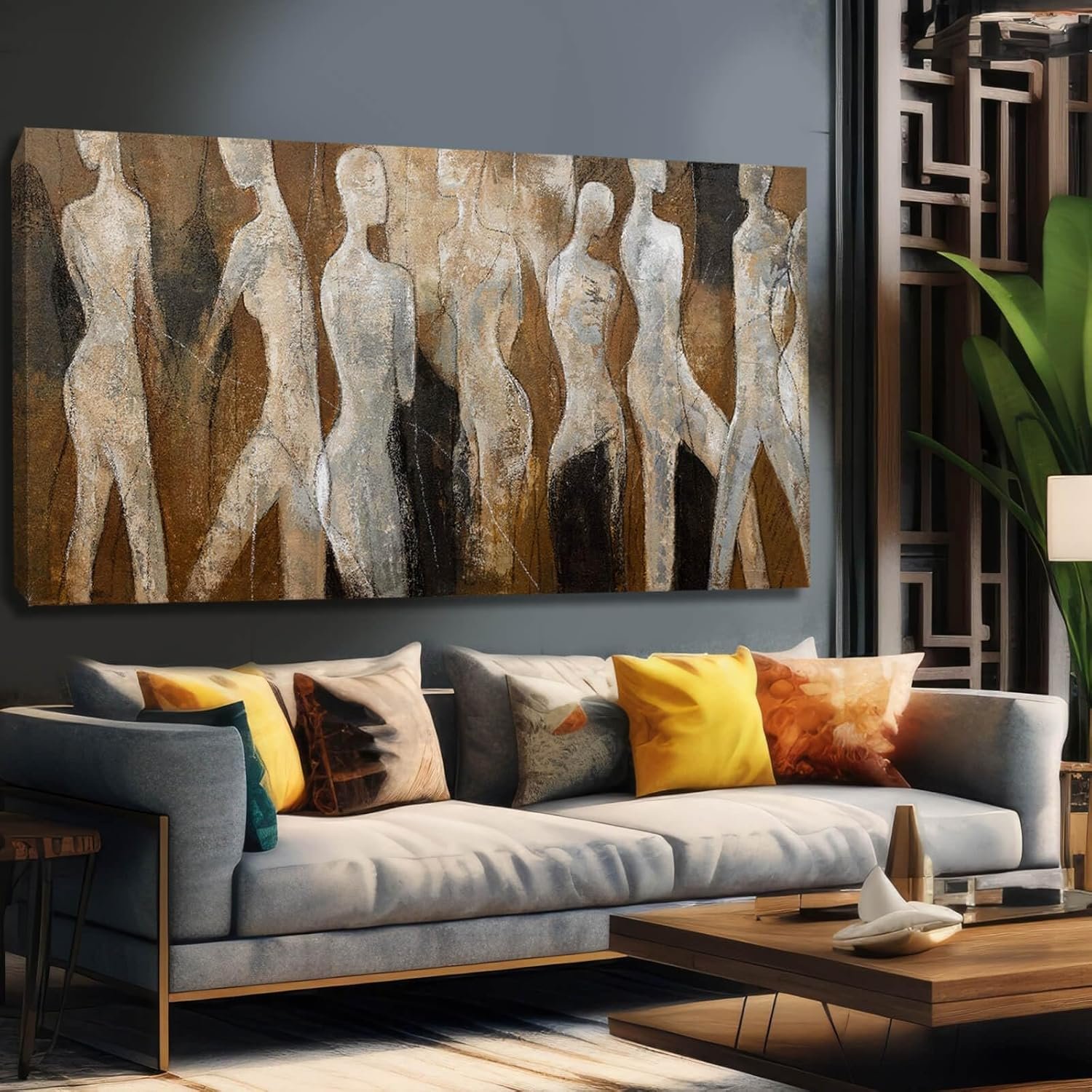 CHUDANHAO Modern Abstract Art White and Brown Figure Artwork for Walls Black Line Canvas Prints for Dining Room Office Home Wall Decor 24×48 Inch