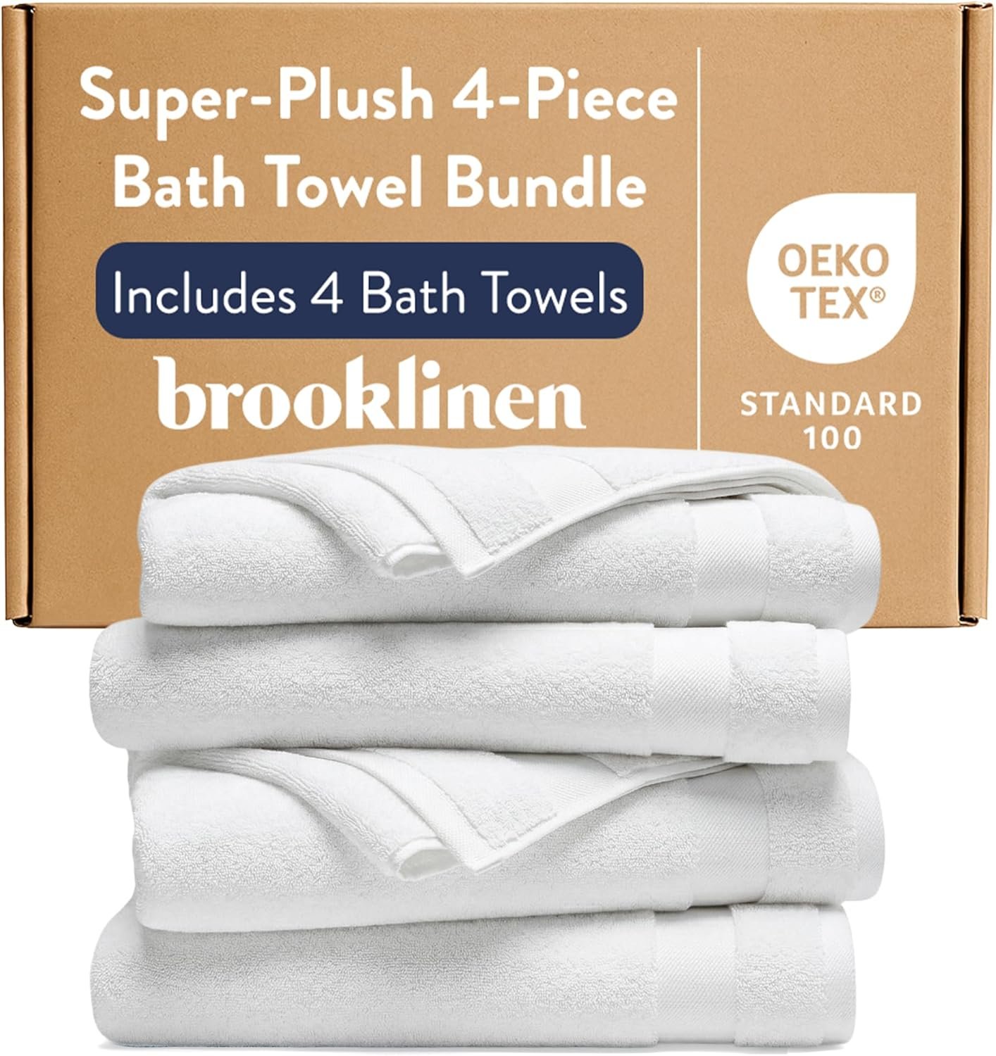 Brooklinen Super-Plush Turkish Cotton Bath Towels – Set of 4 – Cotton, 820 GSM, Highly Absorbent, Machine Washable, Perfect for Home & Bathroom (30″ x 58″, Solid White)