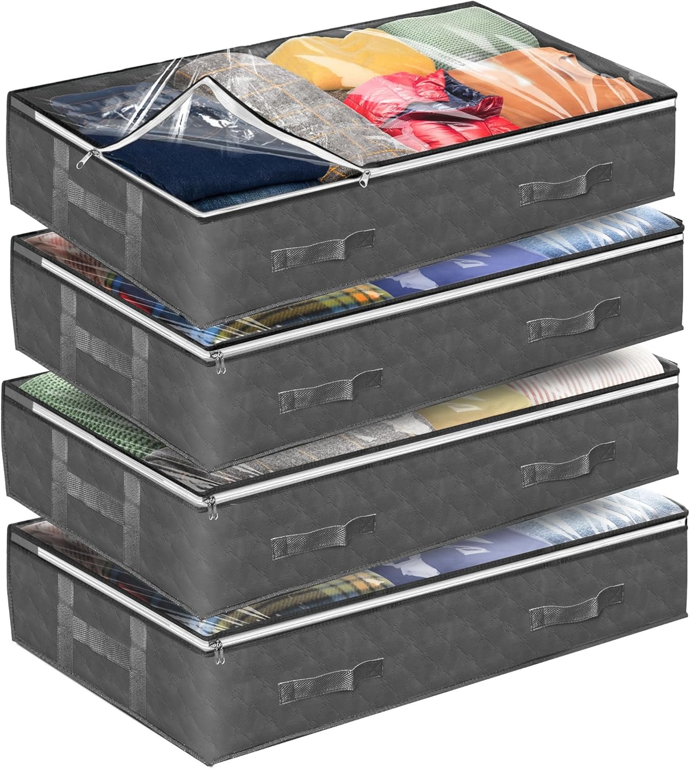 Reli. 90L Under Bed Storage Containers (4 Pack) | Closet Organizer with Clear Window | Underbed Storage Bins for Towels, Sweaters, Linens | Large Organizer for Closet (Gray)