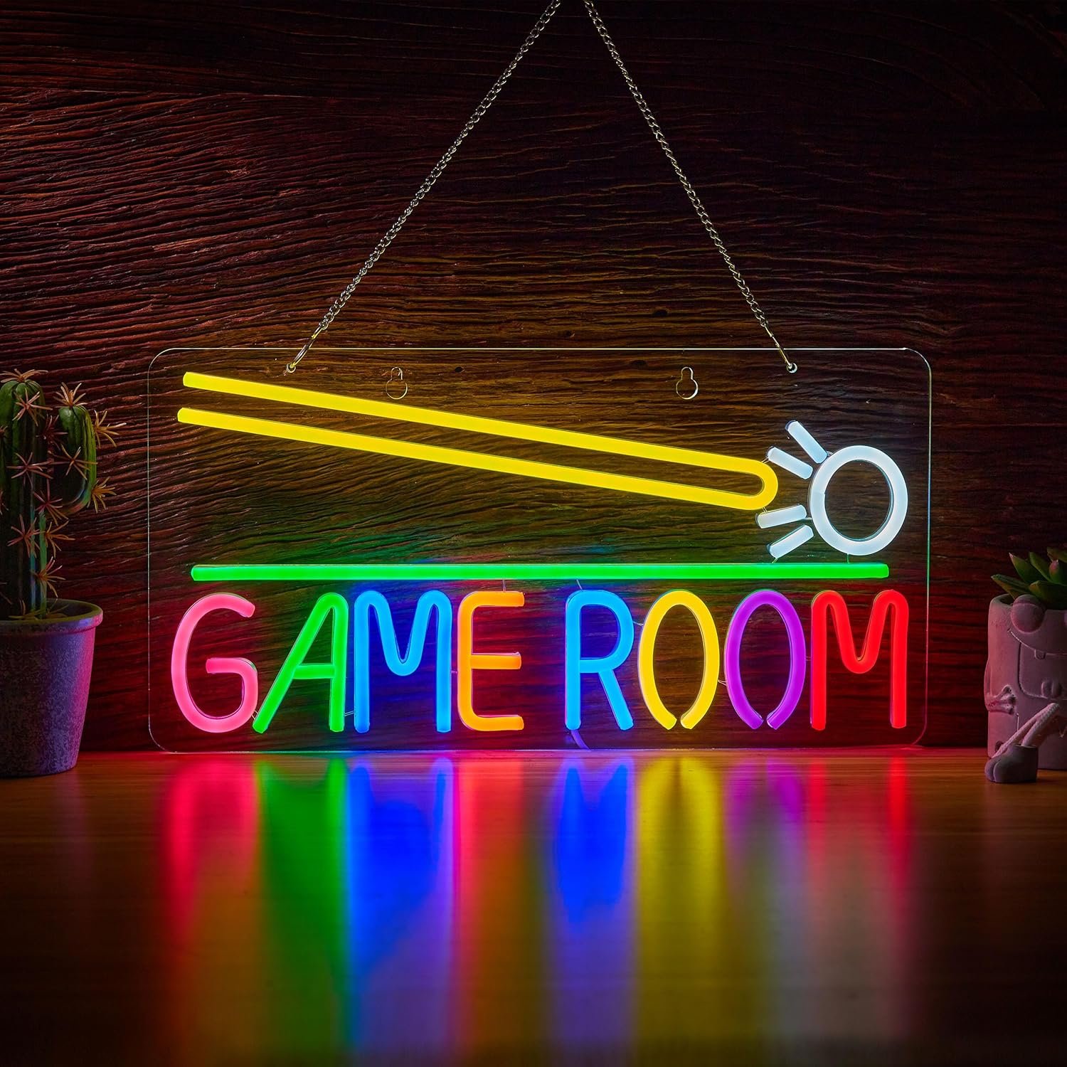 Roouneon Game Room Billiards Neon Sign LED Dimmable Game Zone Room Beer Bar Man Cave Art Gaming Neon Light Signs Neon Lights Wall Artwork Sign