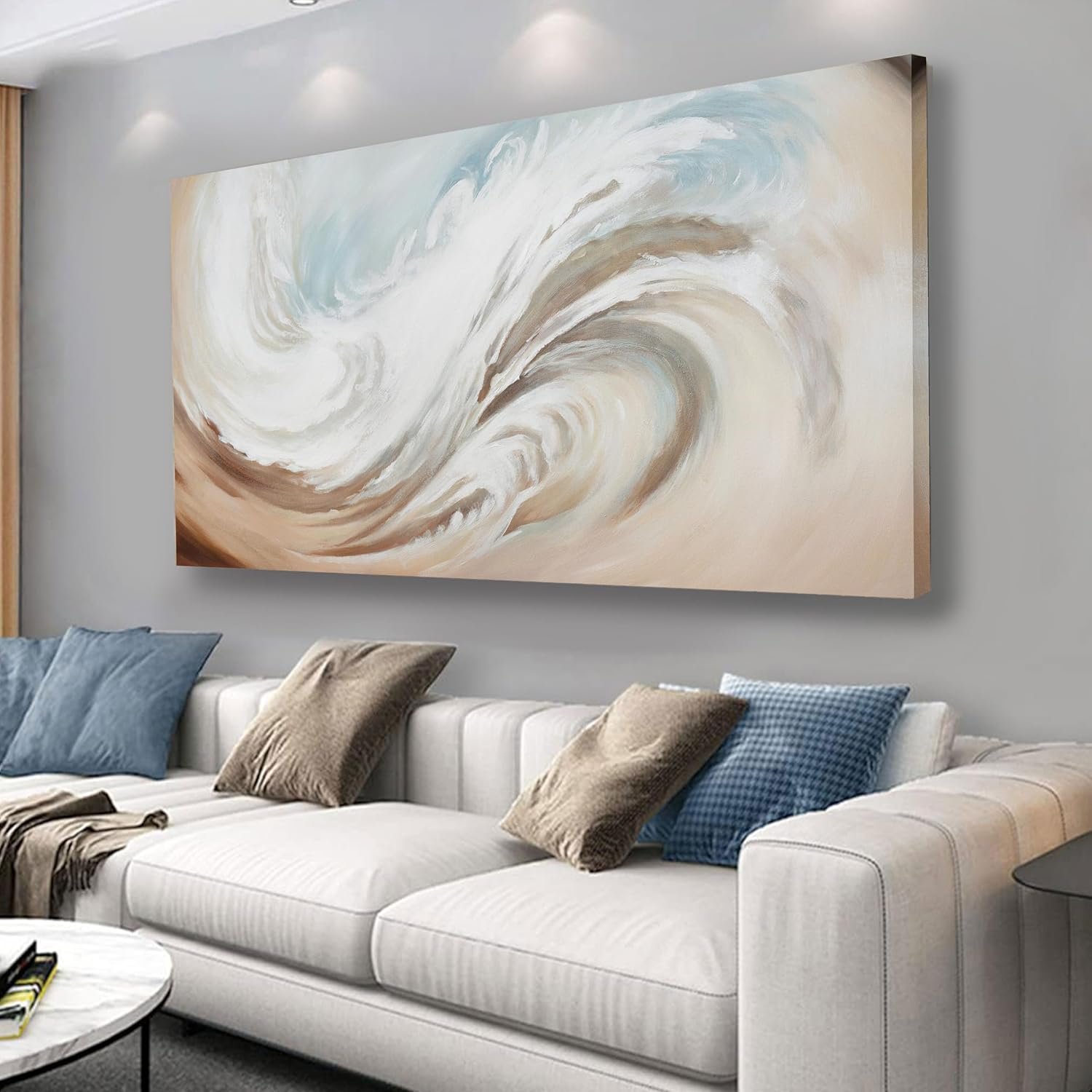 Abstract Wall Art Canvas Wall Paintings Modern Beige Wall Decor Aesthetic Room Decor Wall Art Framed Artwork for Living Room Bedroom Dining Room Home Office Decor 24″x48″