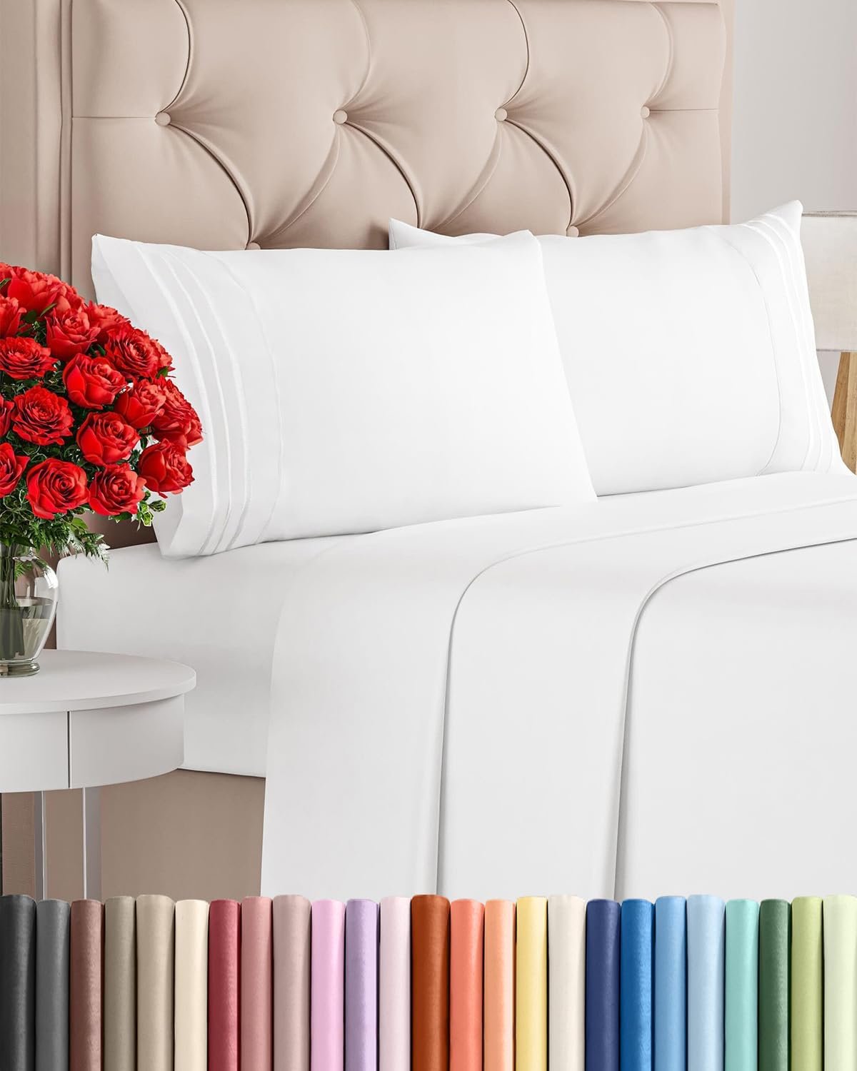 King Size 4 Piece Sheet Set – Comfy Breathable & Cooling Sheets – Hotel Luxury Bed Sheets for Women & Men – Deep Pockets, Easy-Fit, Extra Soft and Wrinkle Free Sheets – White Oeko-Tex Bed Sheet Set