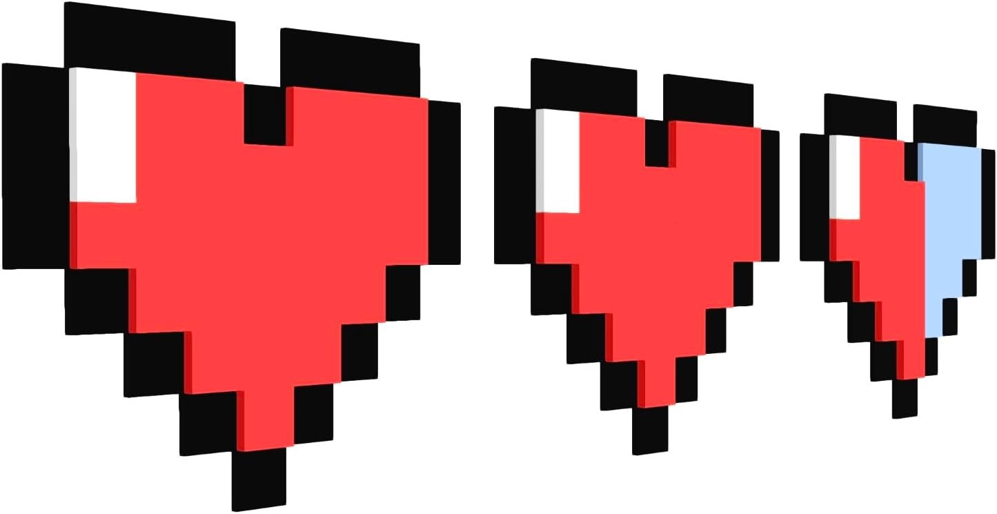Kubik Letters Game Room Decor – Cool Gaming Stuff, Gamer Gifts, Retro Wall Sign with Adhesive Tapes, Inspired by Classic Pixel 8-Bit and Block-Building Video Games – 2.5 Hearts