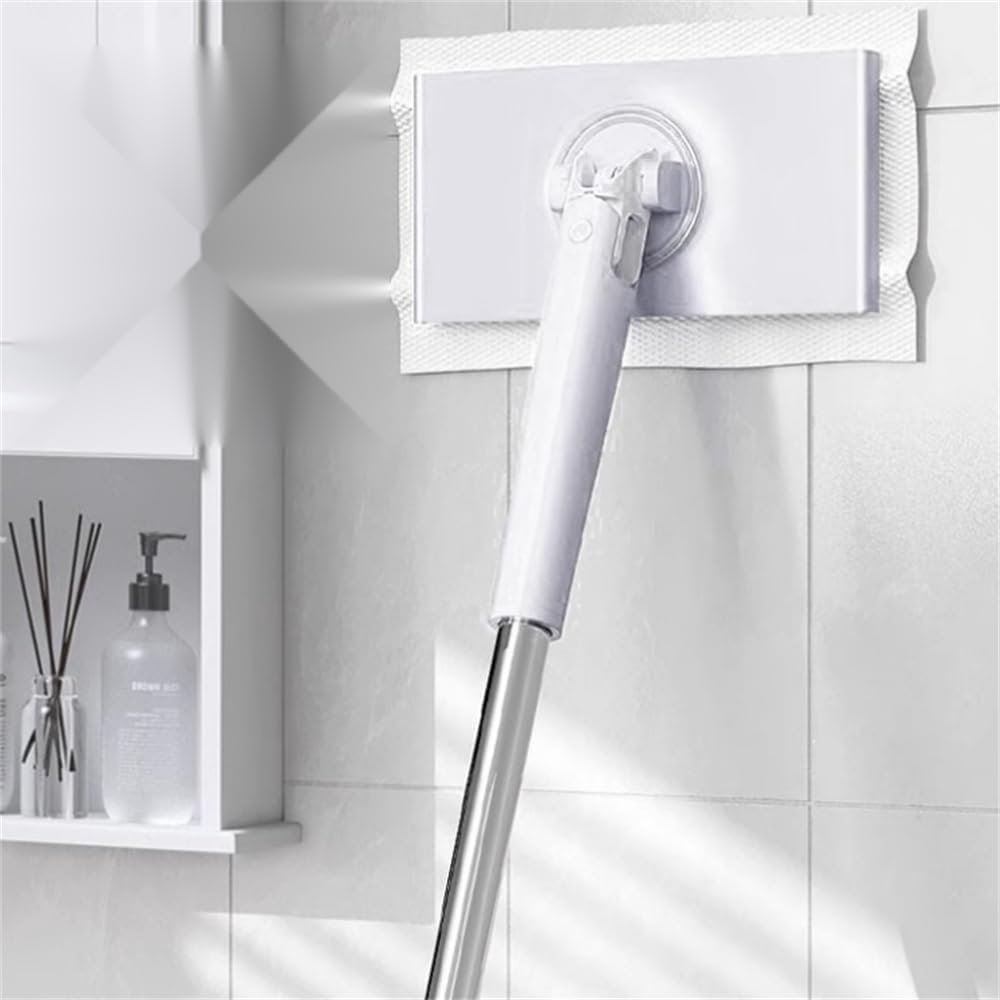 Automatic Cloth Clip mop, Bathroom mop, Household Cleaning Tablet, Small mop, Multifunctional face Towel mop, Dry and Wet Dual-Purpose, Extended New Model (White, 27.9in)