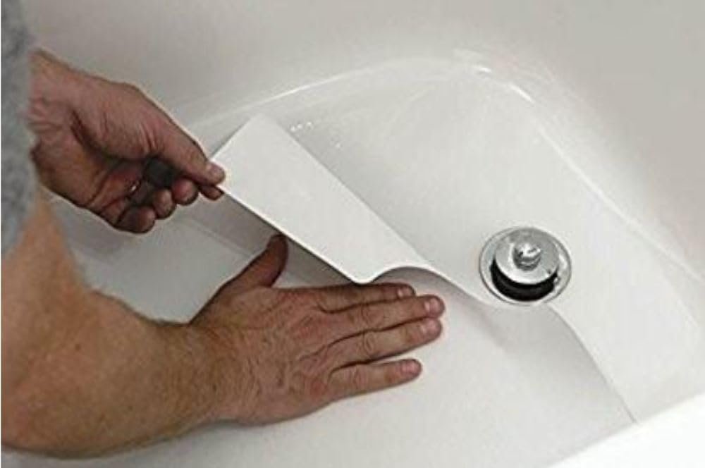 Safe Way Traction 16″ X 40″ White Adhesive Vinyl Anti Slip Non Skid Safety Bath Mat with Drain Cut Out