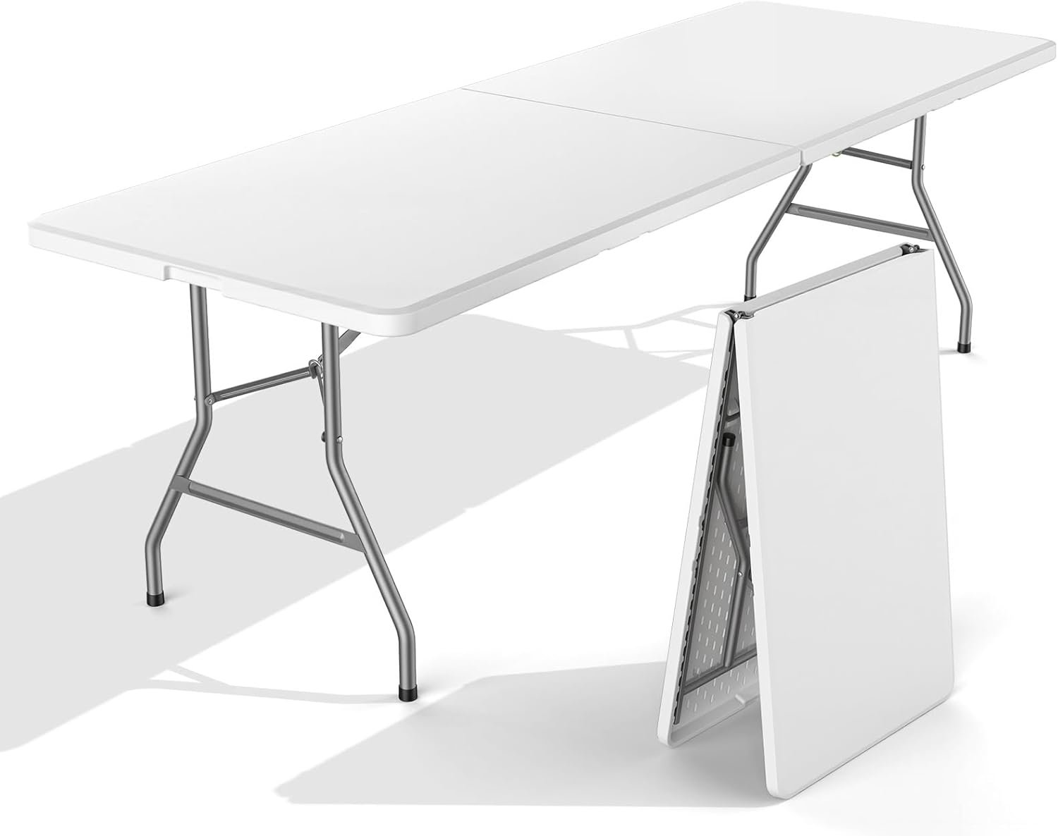 Sweetcrispy 8 FT Folding Picnic Table Easy to Fold and Store, Foldable Table for Camping Picnic Dining Party Kitchen Outdoor Indoor with Carrying Handle