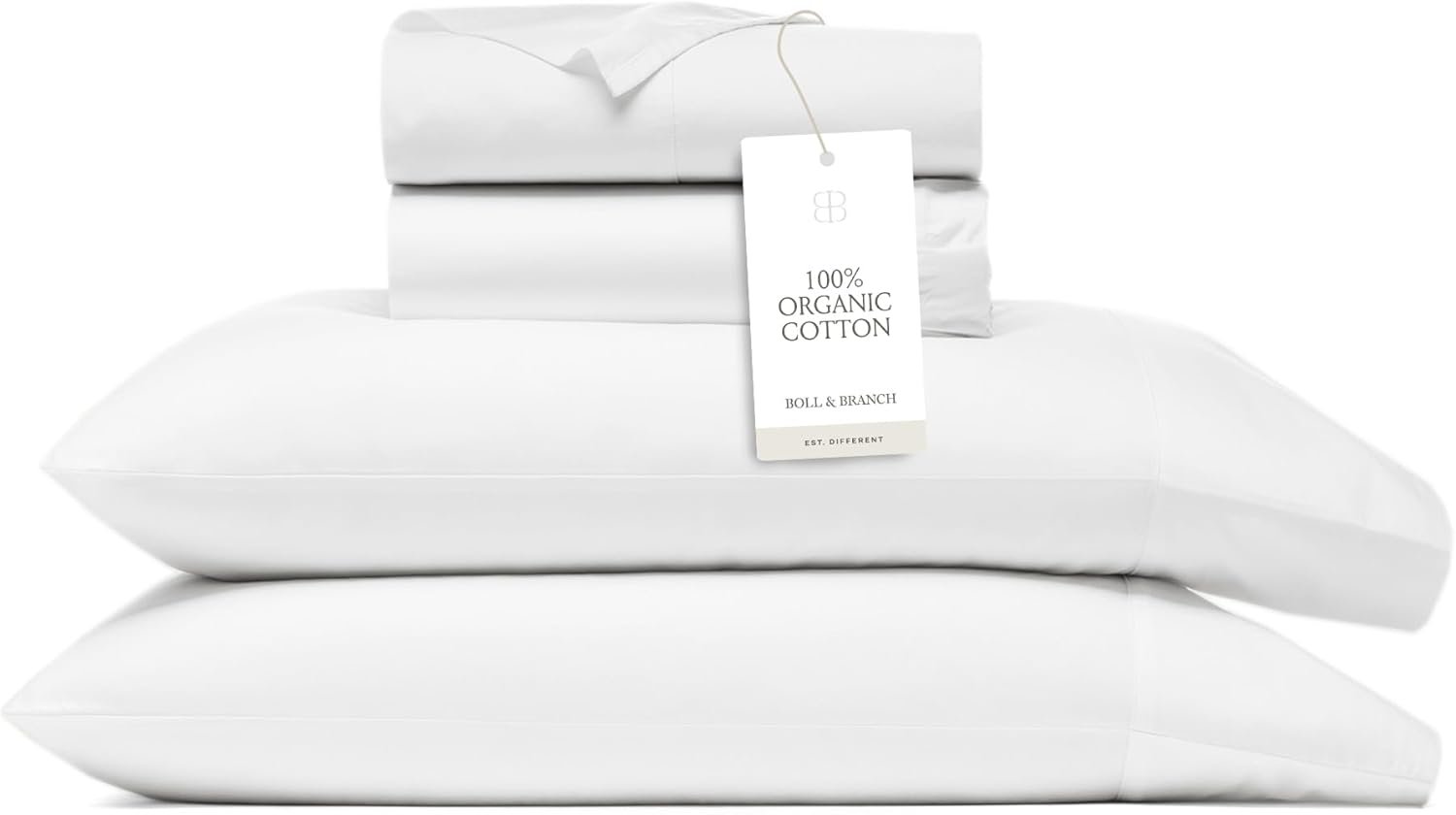 BOLL & BRANCH Signature Hemmed Sheet Set – King + Standard, White – Luxury 100% Organic Cotton – Includes 1 Flat, 1 Fitted, 2 Standard Size Pillowcases – Buttery Soft