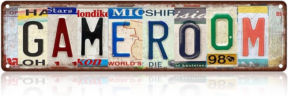 Saraheve Vintage Metal Game Room Decor Sign – 16×4″ License Plate Style Wall Art – Easy to Hang Gaming Room Accessories & Decor Gift for Teen Boy Room and Man Cave