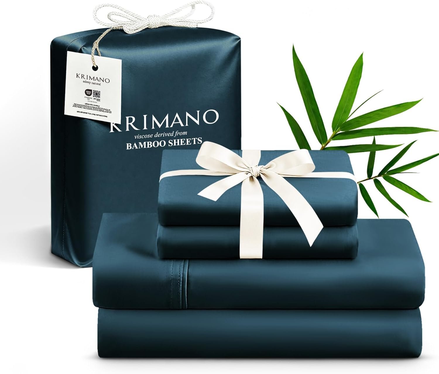 King Size Sheet Set, Viscose Bamboo Sheets for Bed Set 4pcs, 100% Viscose Derived from Bamboo, Hotel Luxury Silky & Cooling for Hot Sleepers, Deep Pocket Up to 17″, Navy Blue