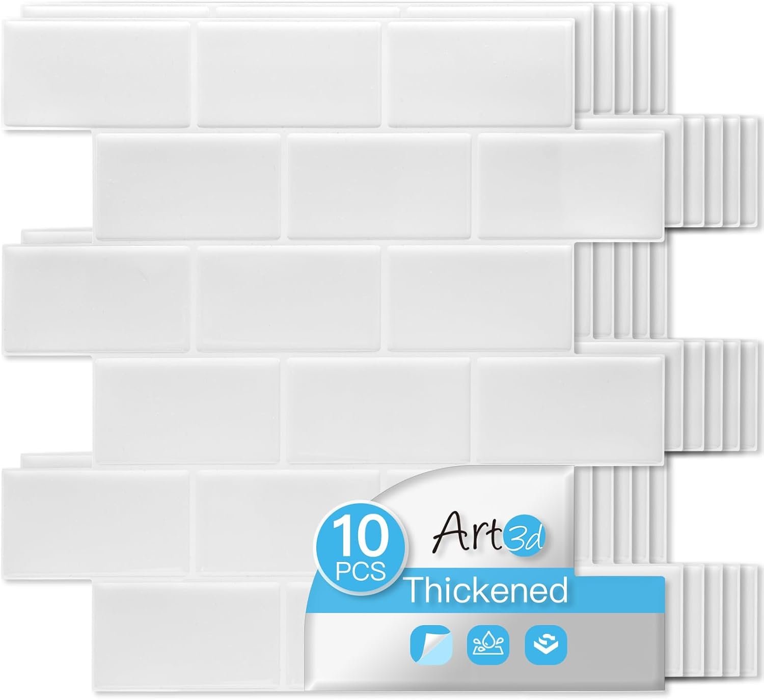 Art3d Peel and Stick Backsplash Tiles – 12″x12″ White Washed Thicker Design, Self-Adhesive Wall Tile for Kitchen & Bathroom