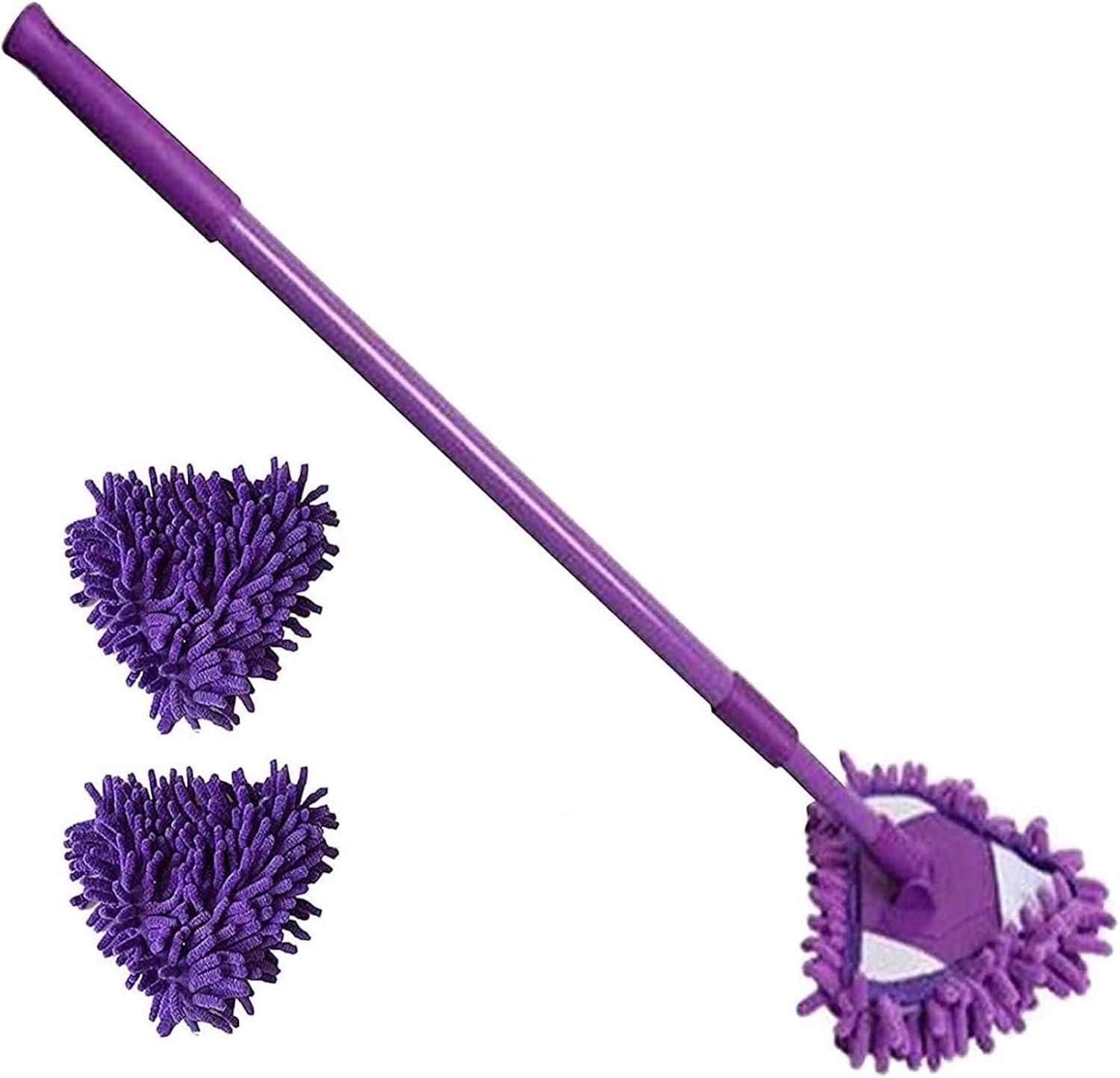 2023 New 180 Rotatable Adjustable Triangle Wet & Dry Mop with Extendable Long Handle, 2 Reusable Mop Heads for Bathroom, Floor, Wall & Sofa (Purple)