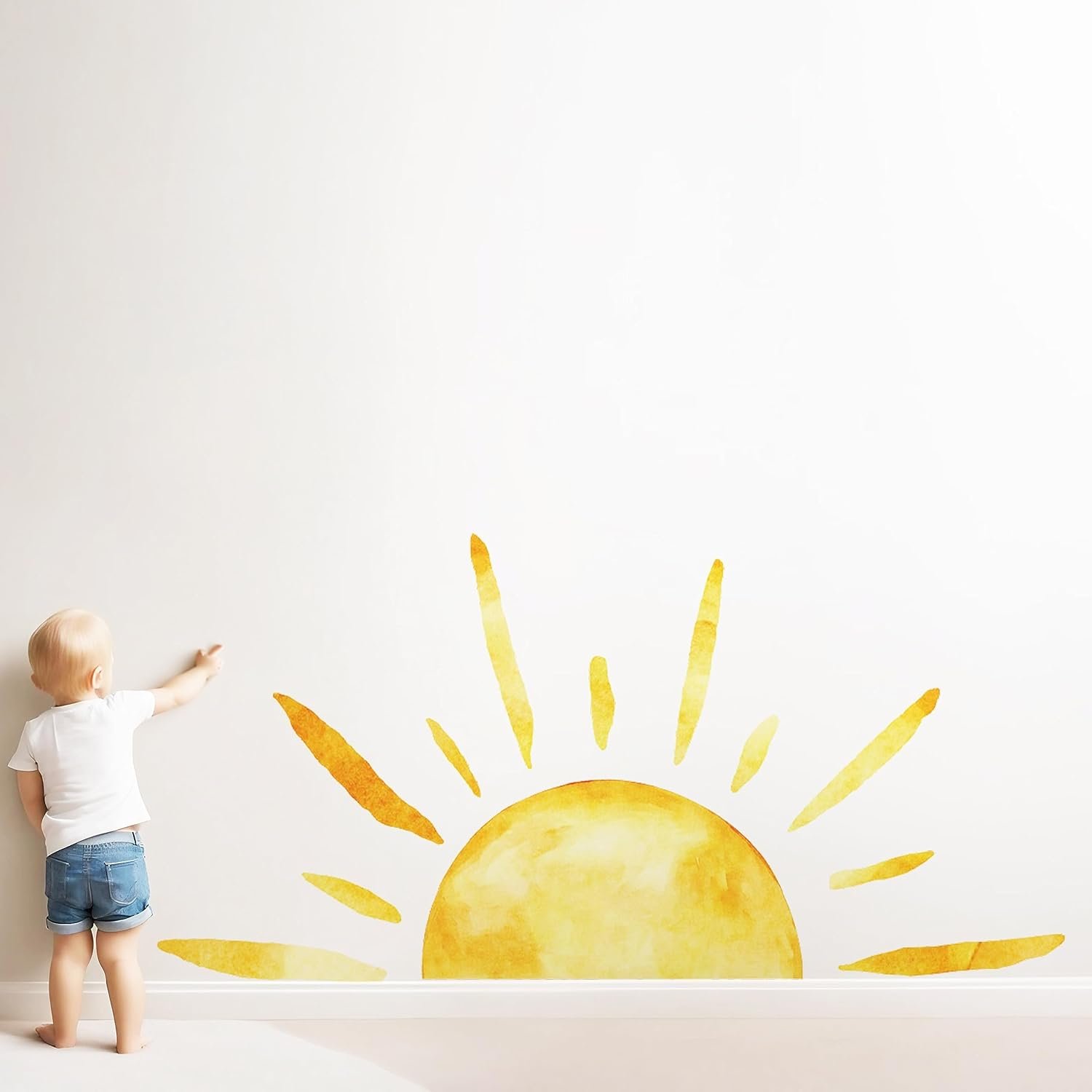 𝔻𝕦𝕠𝕔𝕙𝕖𝕖𝕣 (𝟓𝟎”𝐗𝟐𝟓”) Half Sun Wall Decal Extra Large Boho Sun Wall Decals Peel and Stick Removable Sunshine Wall Stickers for Bedroom Decor Nursery Decor Playroom Decor