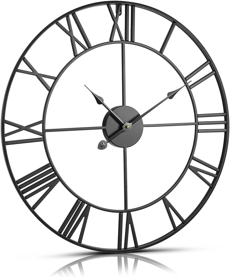 VEVOR Large Wall Clock, 24 in Wall Clock Roman Numerals, Battery Operated Non Ticking Classic Decorative Round Clocks, for Living Room Bedroom Office Kitchen Dining Room Home Decor