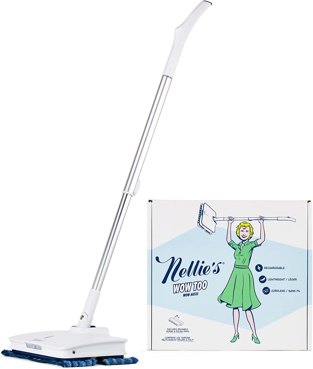 Wow Too Mop – Rechargeable Spray Mop with Adjustable Handle & Built-in Water Tank – LED Light for Spotless Cleaning – Cordless, Battery Powered & Easy to Use – Ideal for All Floor Types