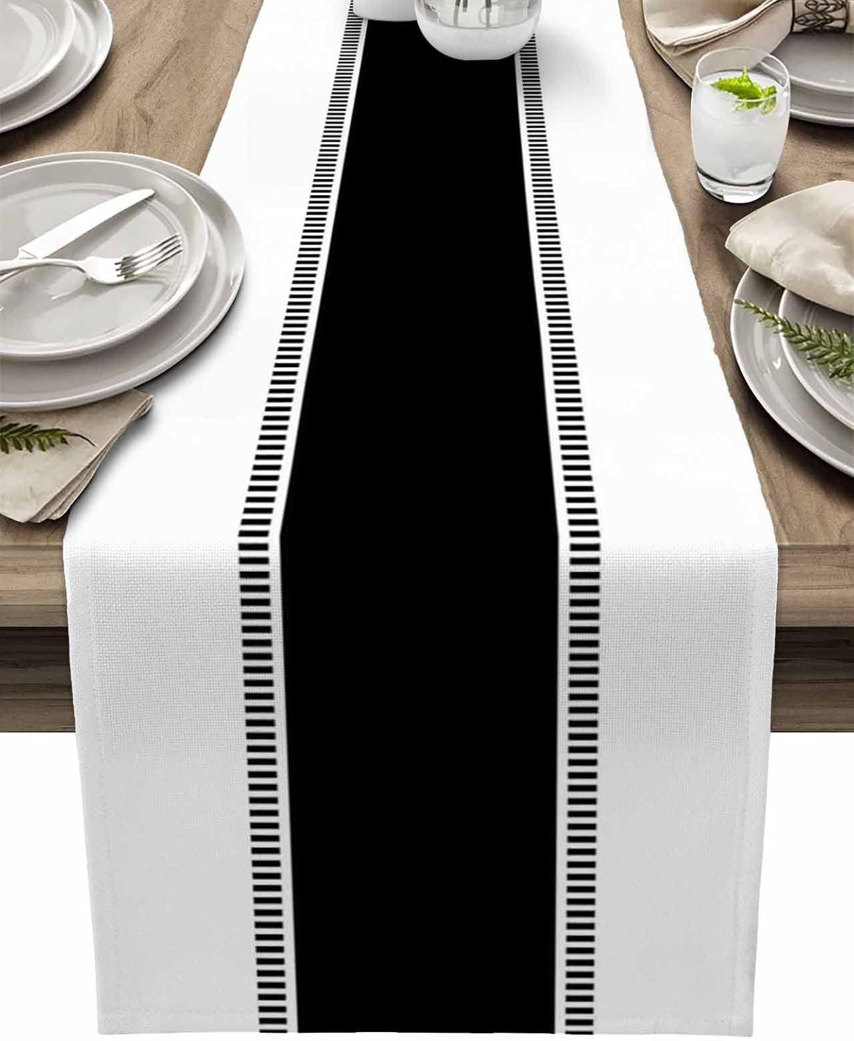 Black and White Table Runners 36 inches Long,Non Slip Stripes Modern Table Runner Dresser Scarves,Farmhouse Decortaive Table Runner Cover for Dining Coffee Table Holiday Party Wedding