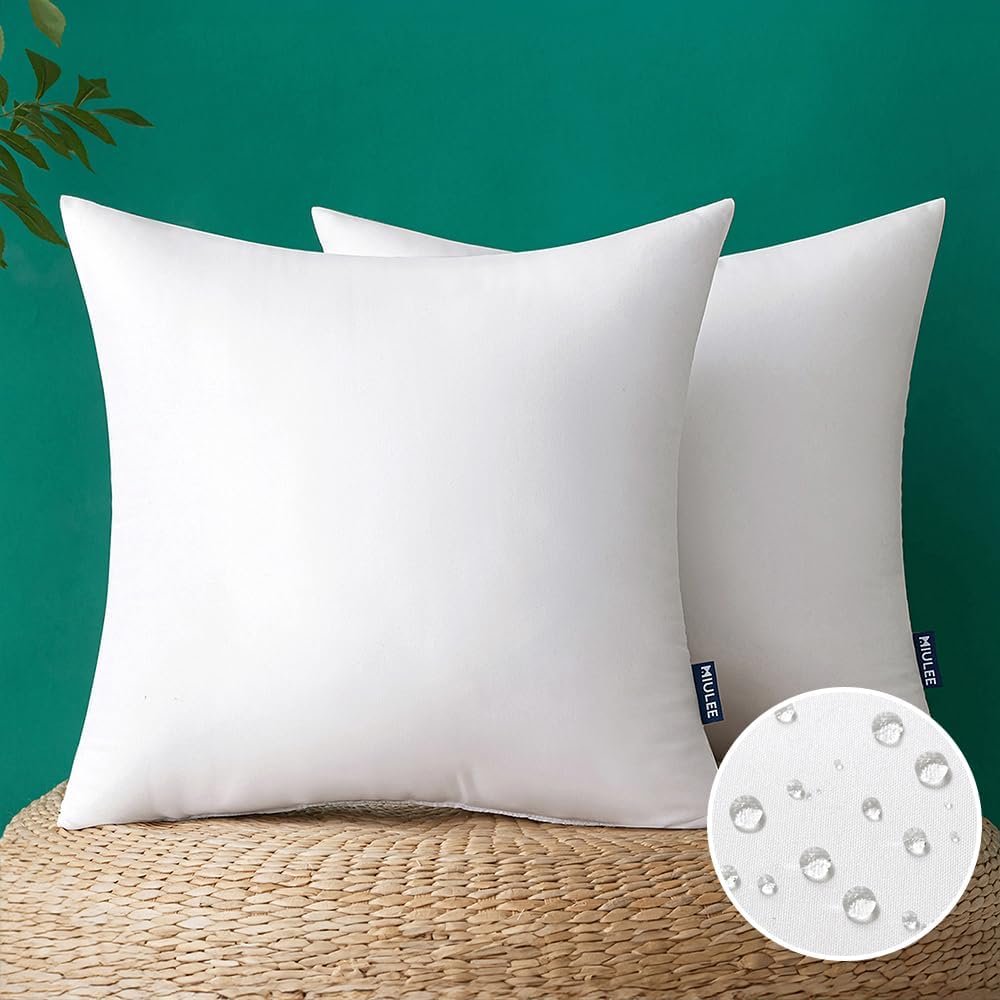 MIULEE Pack of 2 18×18 Inch Outdoor Pillow Inserts Waterproof Decorative Throw Pillow Insert, Square Lumbar Garden Pillow Form for Patio Sofa Couch