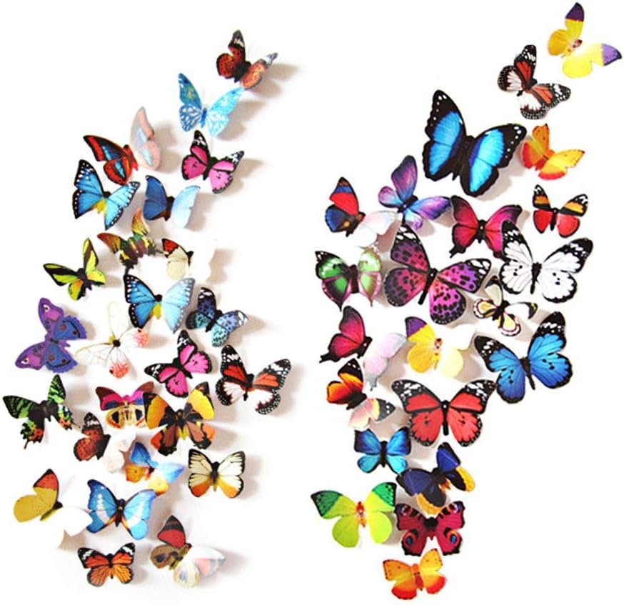 Butterfly Wall Decals – 3D Butterflies Removable Mural Wall Stickers for Home Room Bedroom Decoration (80 pcs)