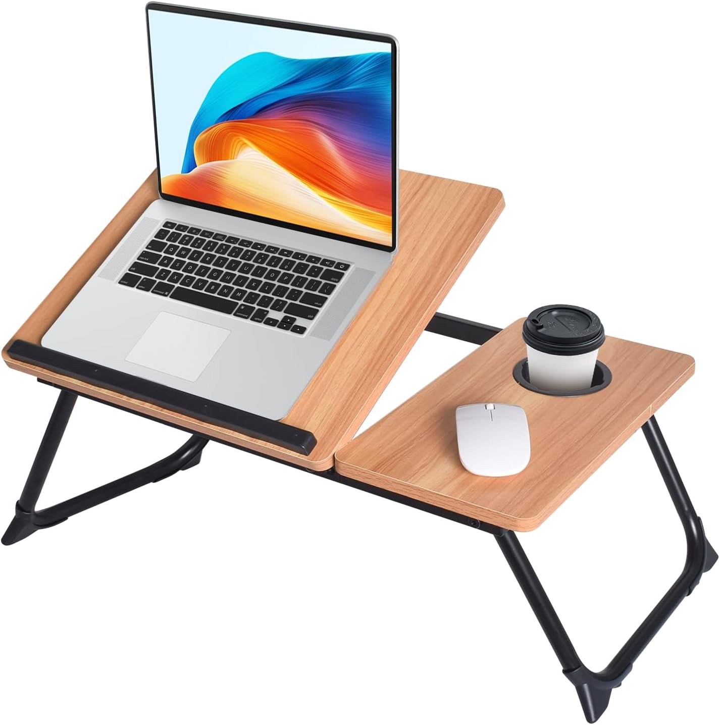 XXL Adjustable Lap Desk – Sturdy Portable Foldable Laptop Desk for Bed & Sofa, Height Adjustable Laptop Bed Stand, Ergonomic Lap Table for Adults Work, Writing and Gaming (Wood)