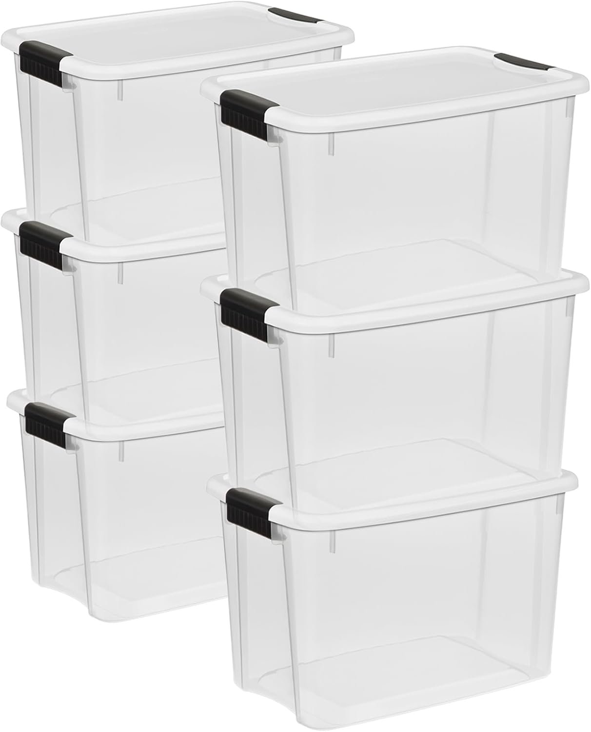 Sterilite 6-Pack 30 Quart Ultra Latch Box, Clear Storage Organizer Bins with Latching Lids – Stackable Plastic Containers for Home Organization in Garage, Attic, Basement, and Closet