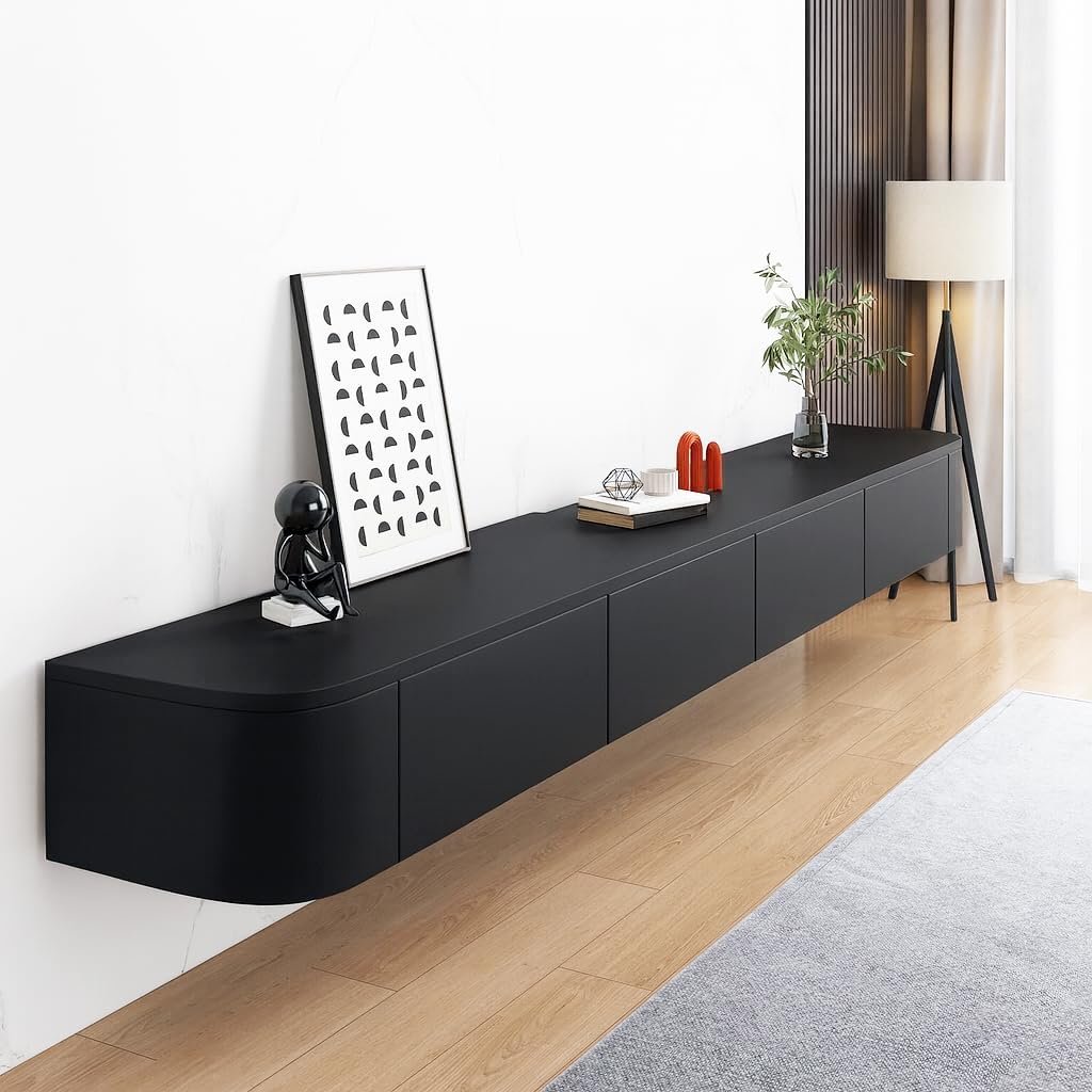Floating TV Stand, 47-118 in Wall Mounted TV Cabinet,TV Stand with Door, Modern TV Media Console Center Large Storage TV Shelf for Living Room/Bedroom (Black, 78.7IN)