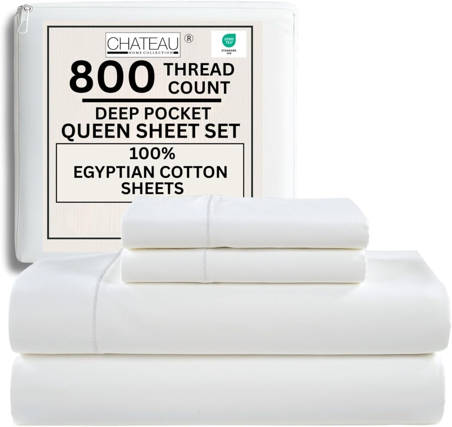 800 Thread Count Queen Sheet Set,100% Egyptian Cotton Sheets Queen Size Bed Set, Silky Sateen Weave White Sheets, Buttery Soft Durable Hotel Luxury Bed Sheets with 15″ Snug Fit Deep Pockets-White