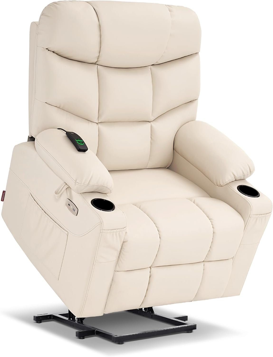 MCombo Power Lift Recliner Chair for Elderly, for Mom, Electric Lift Chair with Extended Footrest, USB Ports, Cup Holders, Faux Leather 7287 (Cream White, Medium)