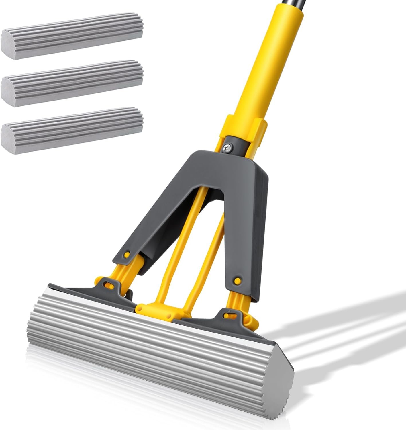 MASTERTOP Sponge Mop, Self Squeeze Mop with 3 PVA Absorbent Mop Refills, Roller Sponge Mop with 52” Stainless Steel Handle for Kitchen Bathroom Office Hardwood Laminate Floor Cleaning