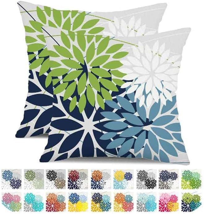 DFXSZ Outdoor Throw Pillow Covers 18×18 Inch Set of 2 Waterproof Spring Summer Geometric Elegant Blue Green Outdoor Pillow Covers for Patio Funiture Garden Couch 158Y18