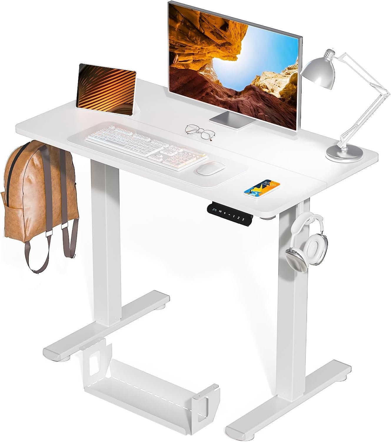 Kingant Standing Desk Height Adjustable Small Electric Stand Up Desks [35 x 20 Inch] – Ergonomic Sit Stand Desk Rising Desks for Home Office Computer Desk Stand Desk Workstation with Cable Management