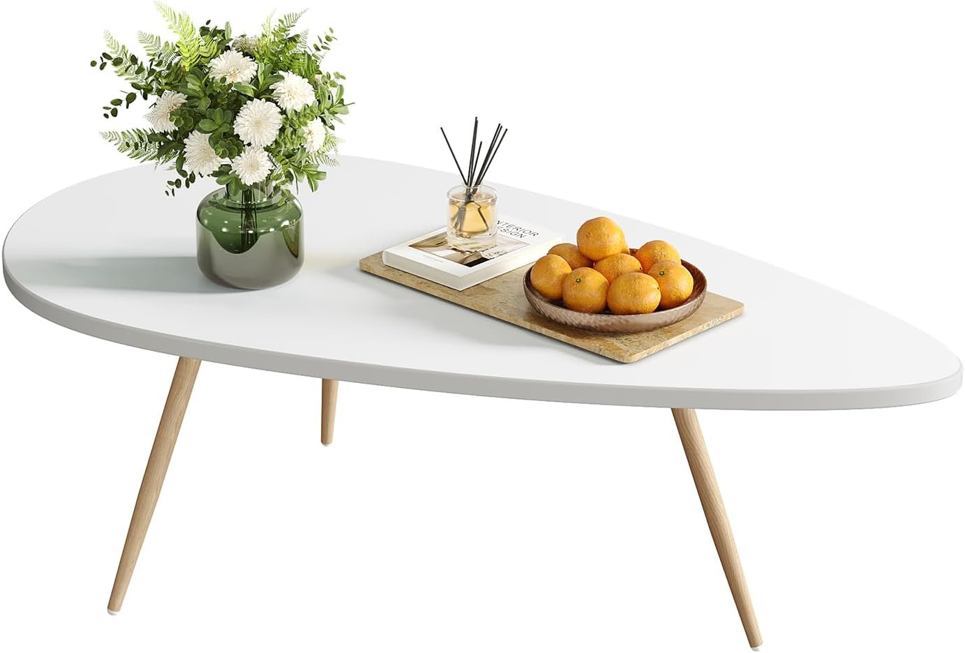 SAYGOER Modern Coffee Table White Oval Coffee Tables for Living Room Simple Center Table for Small Space Home Office Easy Assembly 22.2″ D x 42.5″ W x 17.1″ H, White