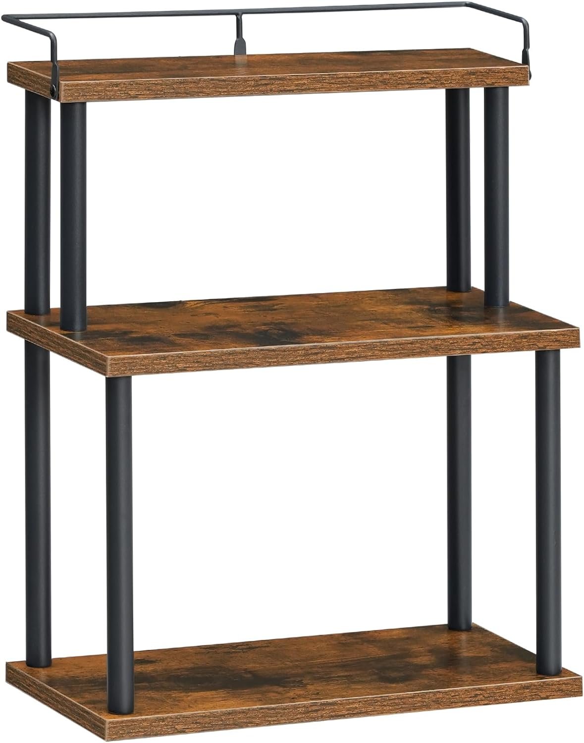 HOOBRO Kitchen Countertop Organizer, Moveable Corner Shelf, Desktop Storage Organizer for Countertop, Office Desk, Living Room, Rustic Brown and Black BF02TL01