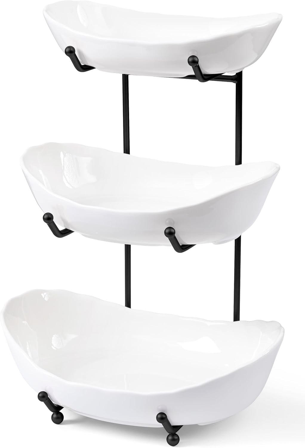 HBlife Fruit Bowl for Kitchen Counter – 3 Tier Ceramic Fruit Rack, Fruit Basket for Fresh Fruit&Veggies, Tiered Fruit Platter Serving Trays for Party