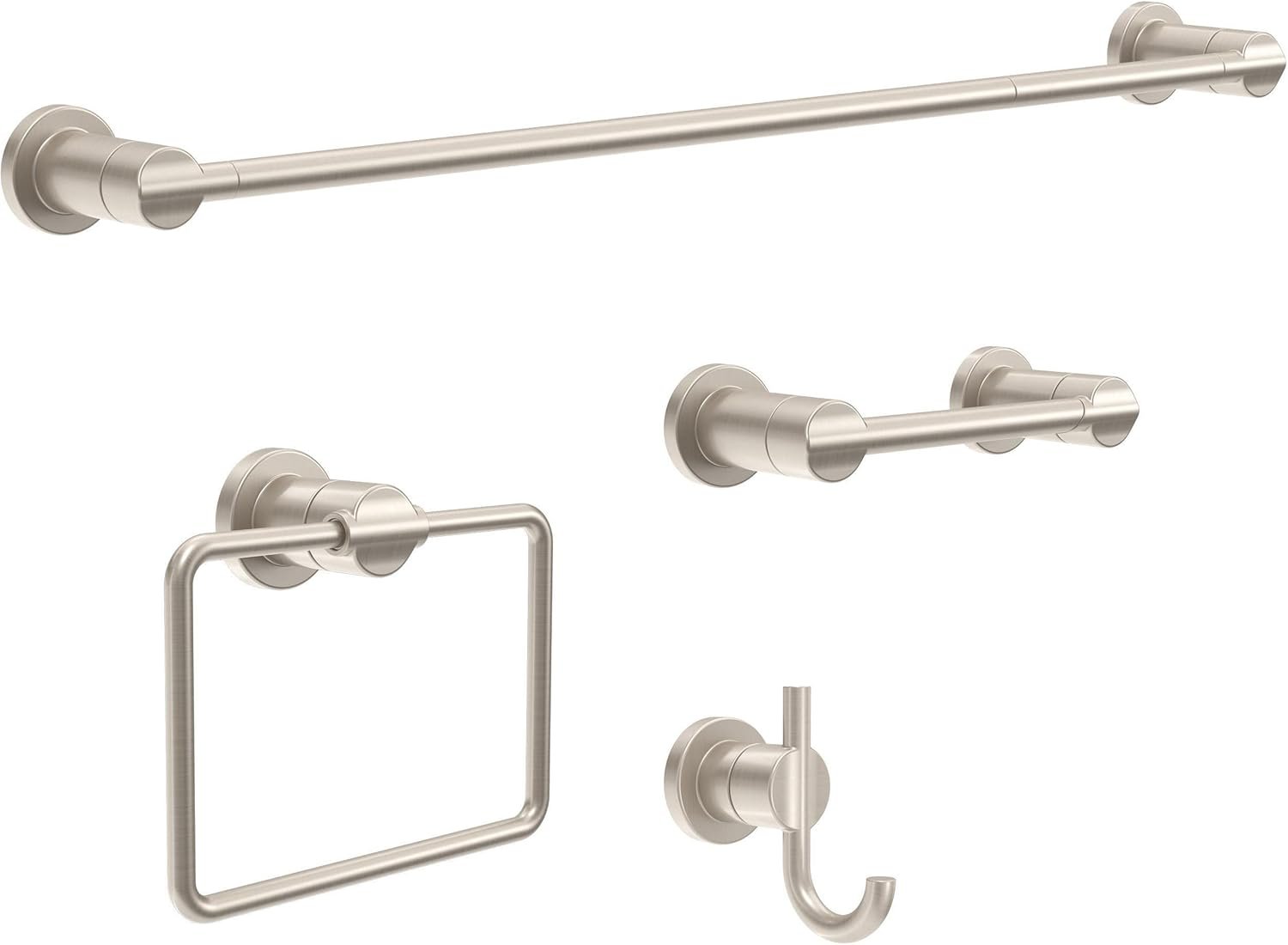 Delta 4-Piece SpotShield Brushed Nickel Bathroom Set Towel Rack, Ring, Toilet Paper Holder, Hook | Nicoli Bath Accessories