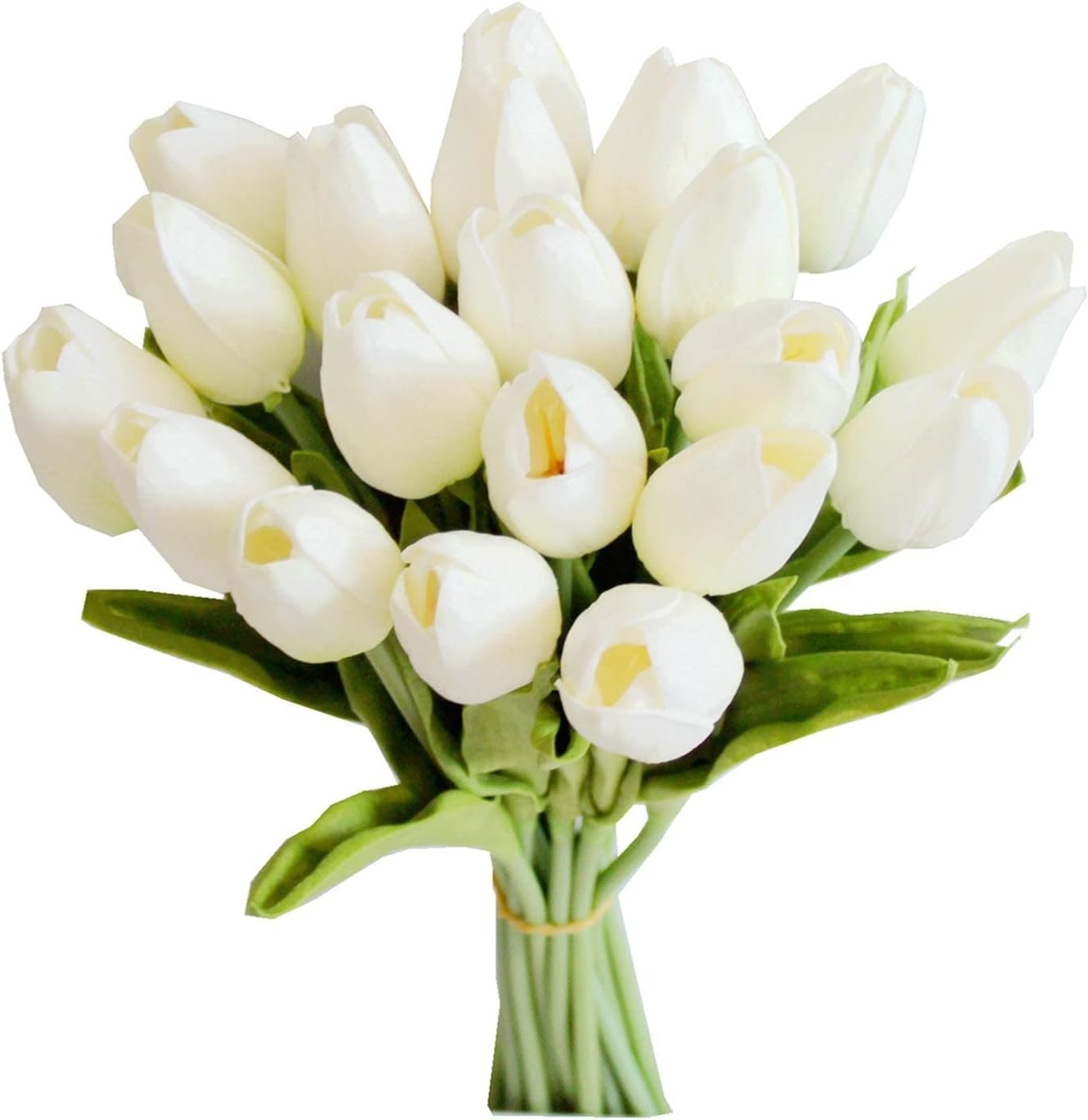 Mandy’s White Artificial Tulips Flowers Centerpiece, 13.5″ Lifelike PU Fake Floral Stems 20pcs for Kitchen Island & Dining Table, Spring Decor for Easter