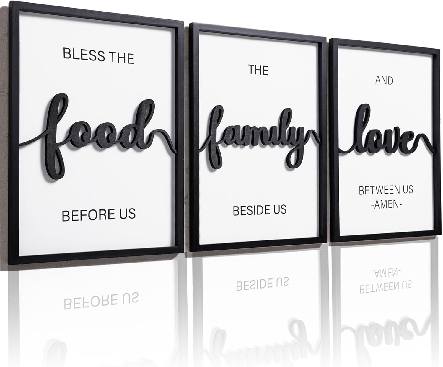 3D Wood Bless The Food Before Us Wall Decor, 36″ x 16″ Framed Kitchen Wall Art for Dining Room Wall Decor(Ready to Hang, 12×16 inches, Set of 3, Framed)