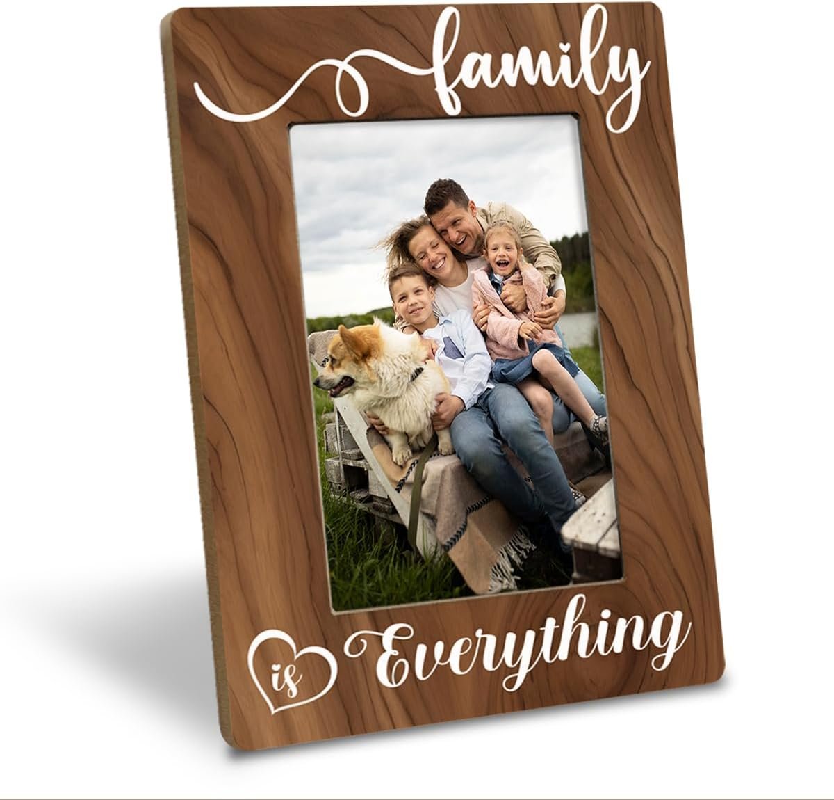 Family Photo Frame for Mom, Dad, Grandparents, Family is Everything Photo Frame, Holds 4 x 6 Inch Photo, Farmhouse Wooden Picture Frame Gift, Rustic Home Decor, Living Room Decor
