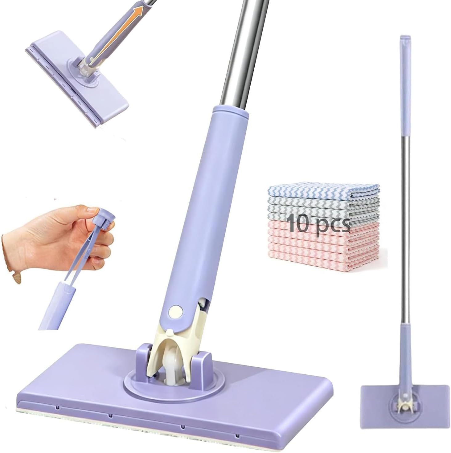 2026 Upgraded Automatic Cloth Changing Mini Mop,Zero Touch Mini Mops,lazy mop automatic gripping with Hands Free Push Pull Handle,Retractable Disposable Dust Mops for Multi Cleaning(37.4in + 10*Cloth)