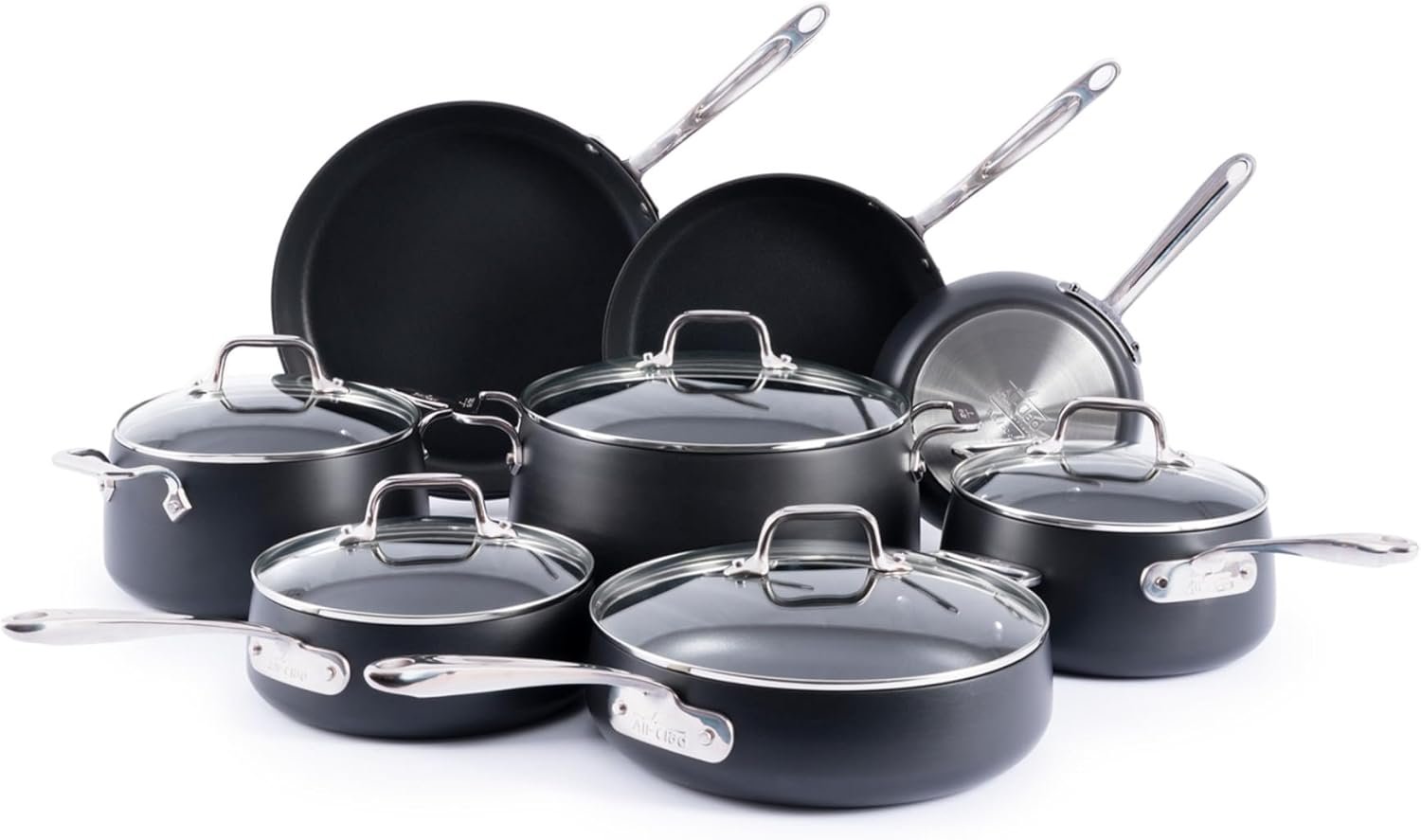 All-Clad HA1 Expert Hard Anodized Nonstick Cookware Set (13 Piece) Pots, Frying Pans, Dishwasher-Safe, Oven-Safe Up to 500°F Compatible with All Stovetops (Gas, Electric & Induction) – Black