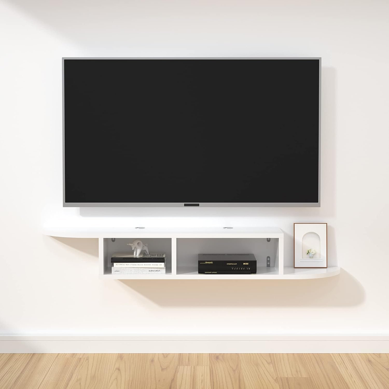 GHC Floating TV Stand, Wall Mounted Entertainment Center and Cabinet Shelf, TV Console with Storage, Media Console for DVD Player, Space-Saving Under TV Shelf for Bedroom, Living Room (White)