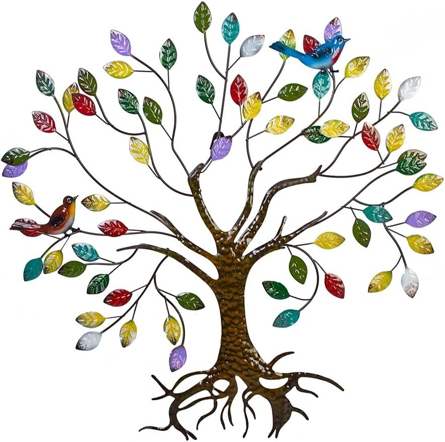 VEWOSTAR Metal Wall Art for Living Room Home Decor Colorful Leaves Wall Sculpture Tree of Life Handcrafted Wall Decor Hangings for Outdoor Indoor(25.5″ W * 24.8″ H)