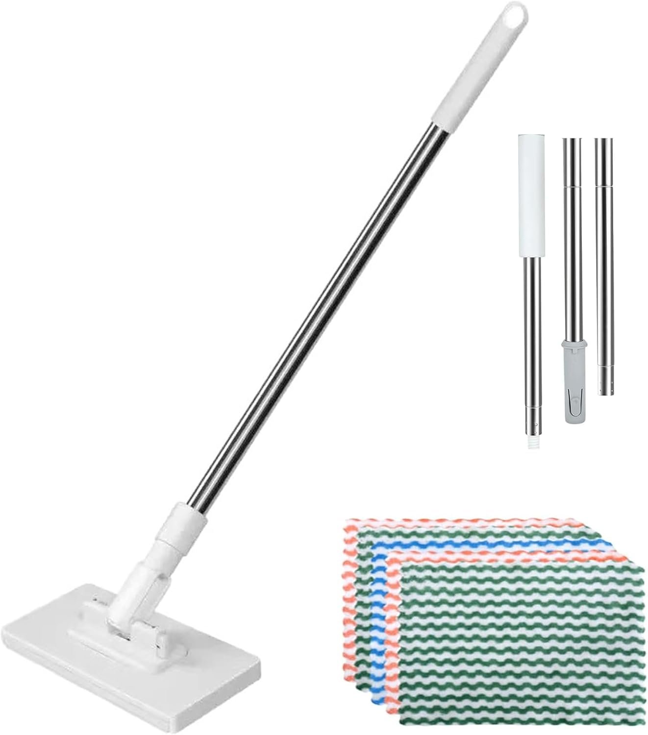 Snap Grip Mini Mop with 10pcs Cleaning Cloth – 360°Spin No Wash Mop for Wet/Dry Use – Hands-Free MiniMops for Tile, Floor and Wall