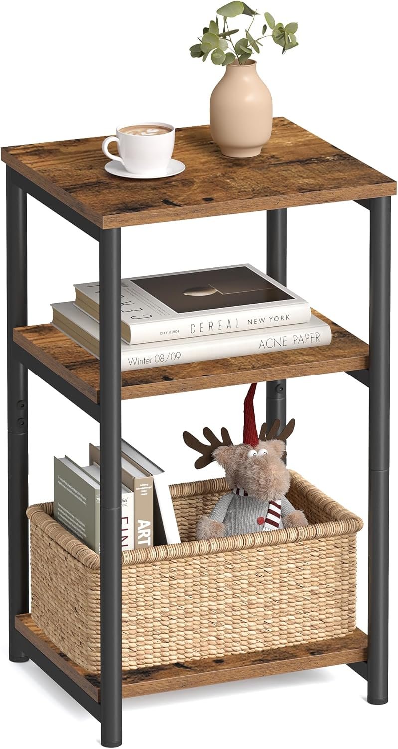 VASAGLE BARNET Collection – Side Table, Small End Table for Living Room, Modern Tall Nightstand, Bedroom, Office, Bathroom, Steel Frame, Rustic Brown and Ink Black ULET273B01