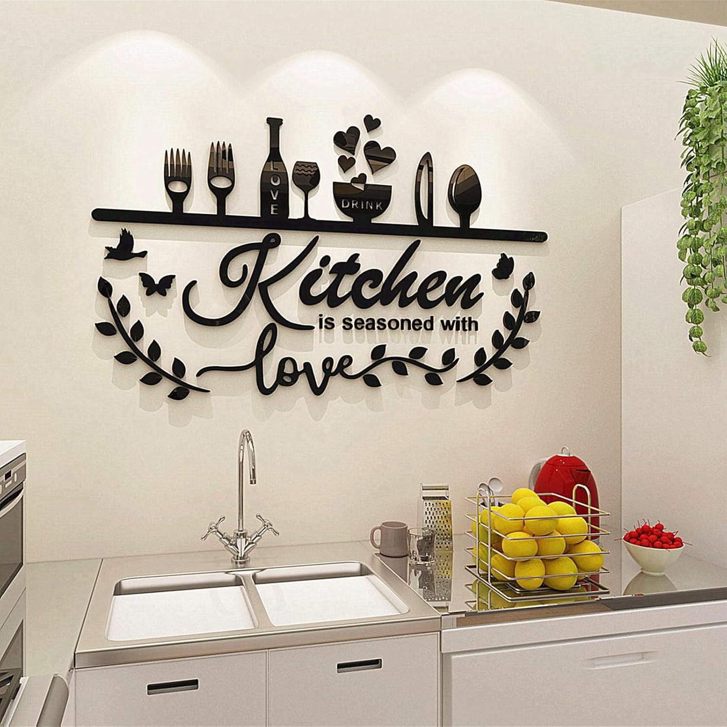 Kitchen Wall Decor 3D-DIY Silver Black Bless This Home for Kitchen Decor Wall Art for Dining Room Living Room Decoración para Cocina