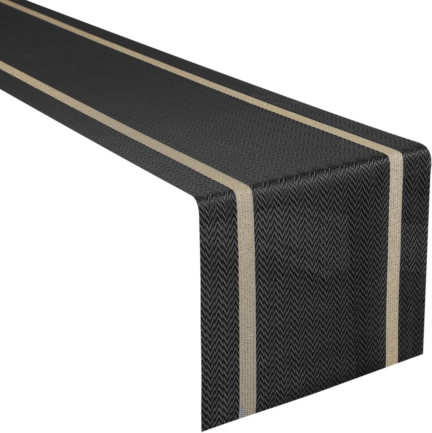FAVE Woven Vinyl Table Runner Black Table Runner Woven with Golden Threads 72×12 Inches Wipeable Waterproof Dining Table Mats for Wedding, Banquets,Party, Restaurant (Black-72×12)
