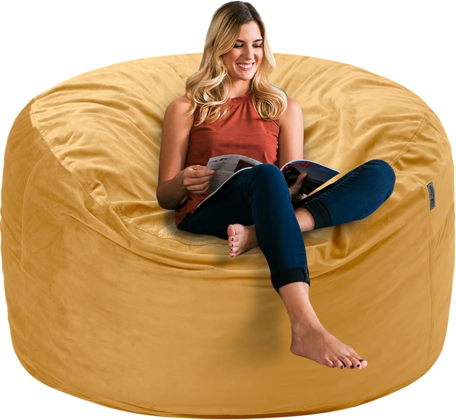 HABUTWAY Bean Bag Chair 3Ft Luxurious Velvet Ultra Soft Fur with High Rebound Memory Foam Bean Bag Chairs for Adults Plush Lazy Sofa with Fluffy Removable Sponge 3′ (Mustard)