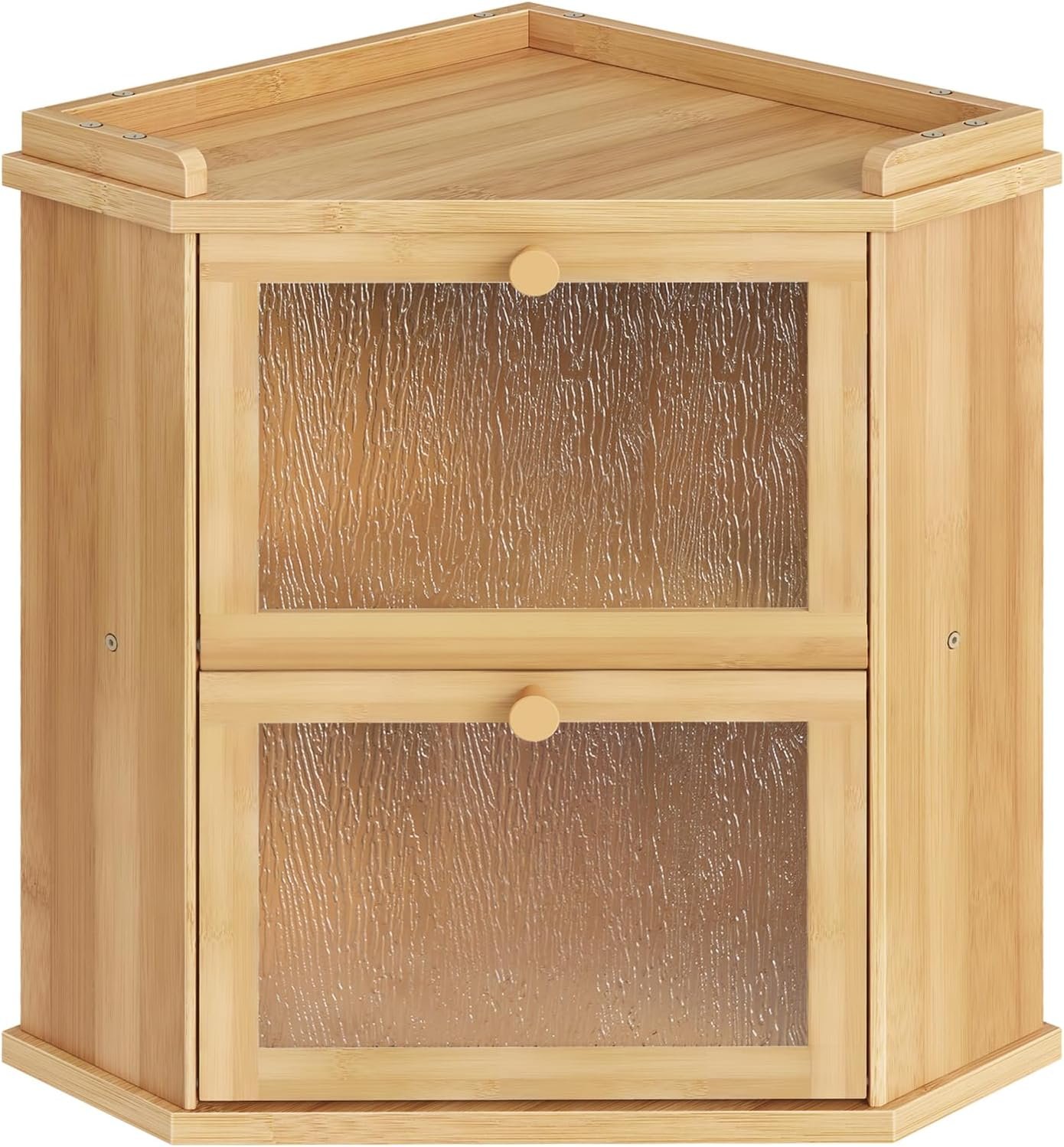 HOOBRO Bread Box, Bamboo Bread Box for Kitchen Countertop, 2-Tier Corner Bread Box, Food Storage Box, Bread Storage Container with Shelf, Bread Bin for Kitchen, Dining Room, Natural YL19MB01